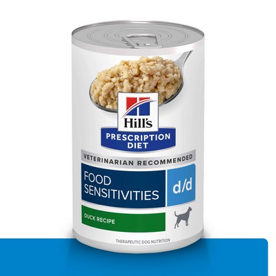 Hill s Prescription Diet d d Skin Food Sensitivities Duck Formula Canned Dog Food Wet 369 g 12 pack www.pawsco